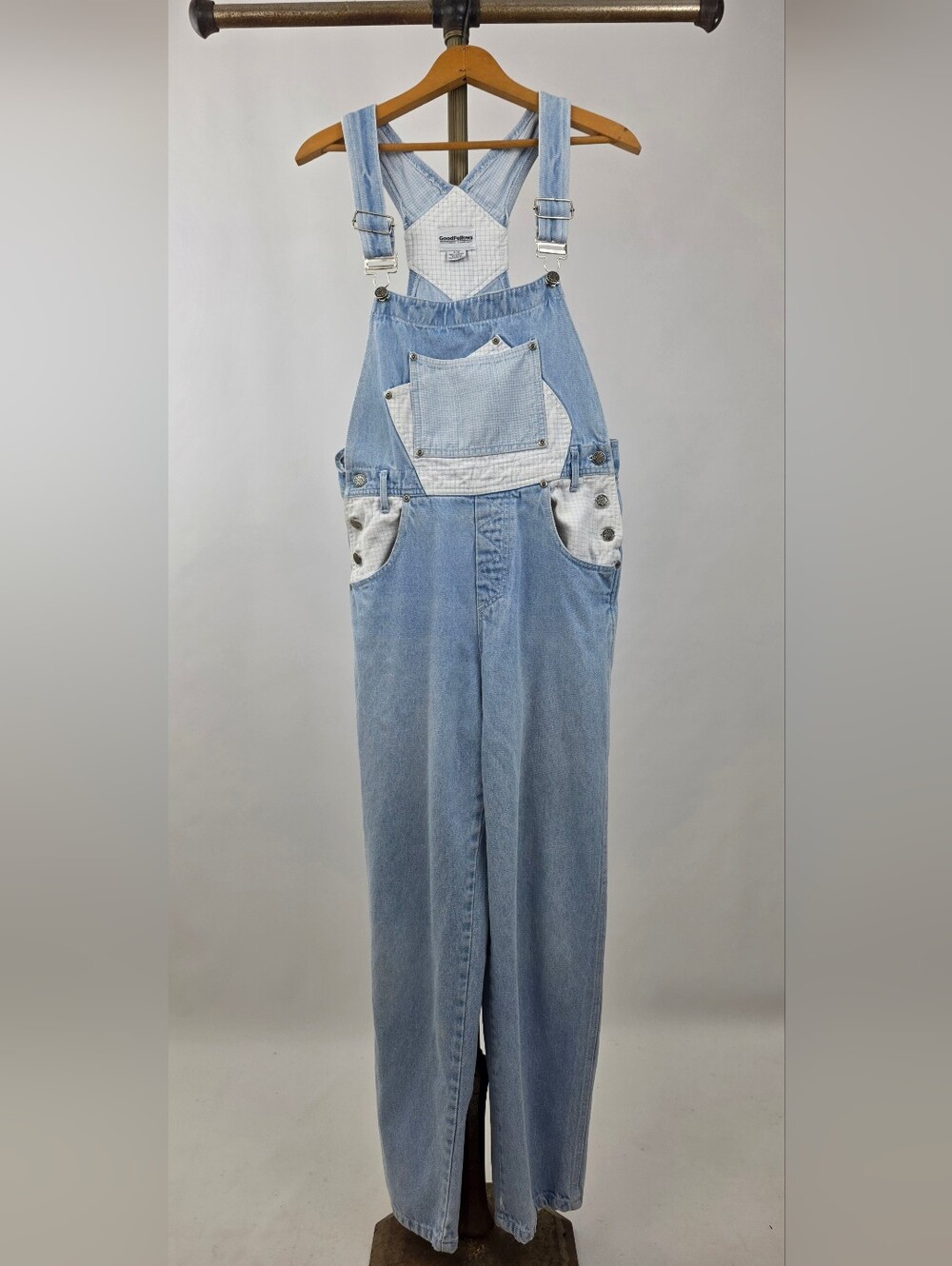 Good Fellows Vintage Patchwork Light Wash Straight Leg Overalls Size 9/10
